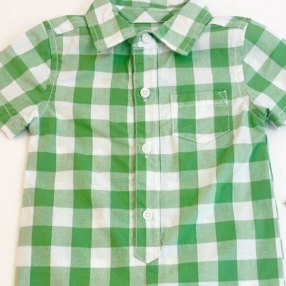 DRESSED Up By Gymboree plaid green & white romper size 3-6 months - Picture 2 of 7